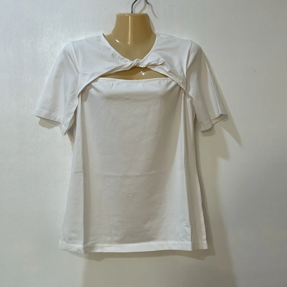 THE DROP WOMEN ASTRIC TWIST FRONT SHIRT WHITE NEW Sz LARGE - Picture 1 of 11